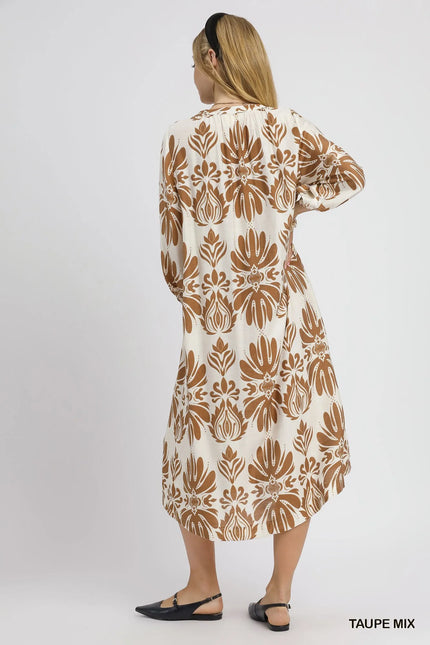 Umgee Mix Abstract Floral Print Midi Dress