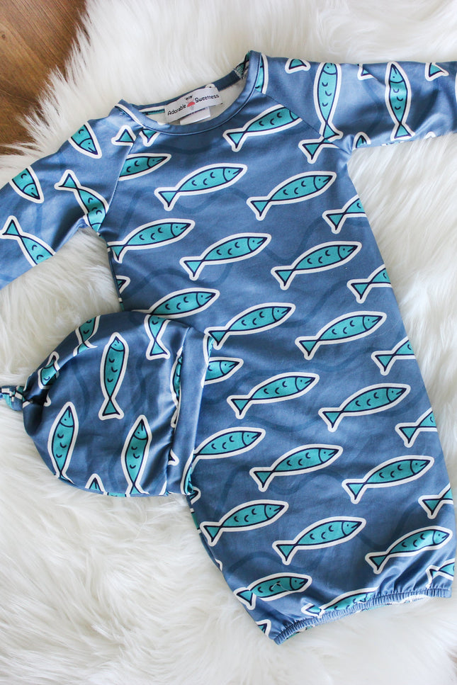 Blue Fish Baby Gown