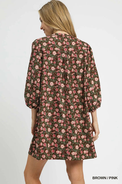 Umgee Floral Tie-Neck Babydoll Dress